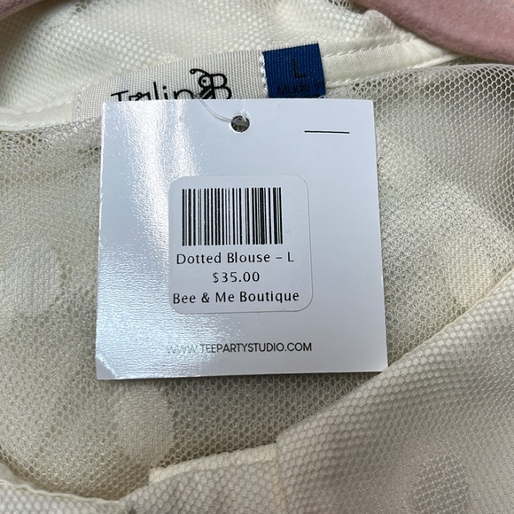 Tulip B cream Dotted Blouse with Sheer Sleeve size large - Picture 8 of 8